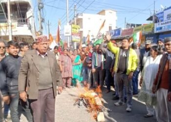 सांसदों के निलंबन के विरोध में कांग्रेस ने किया पुतला दहन