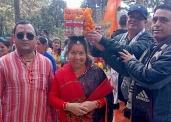 चेलुसैण में अक्षत कलश यात्रा में उमड़े श्रद्धालु