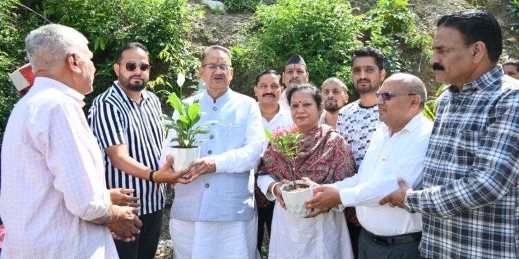 एक पेड़ माँ के नाम अभियान के तहत पौधारोपण करते कैबिनेट मंत्री गणेश जोशी